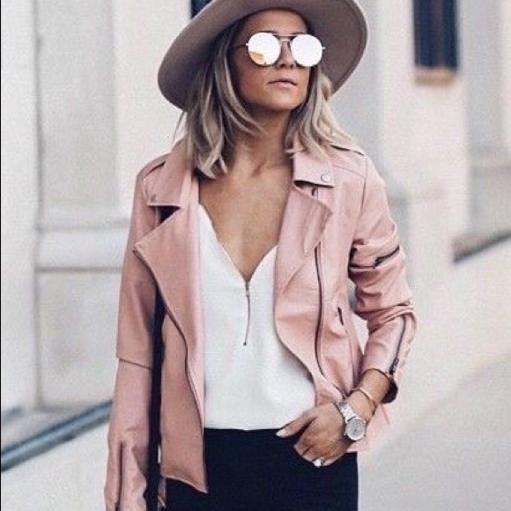 Guess blush pink vegan leather moto jacket size medium